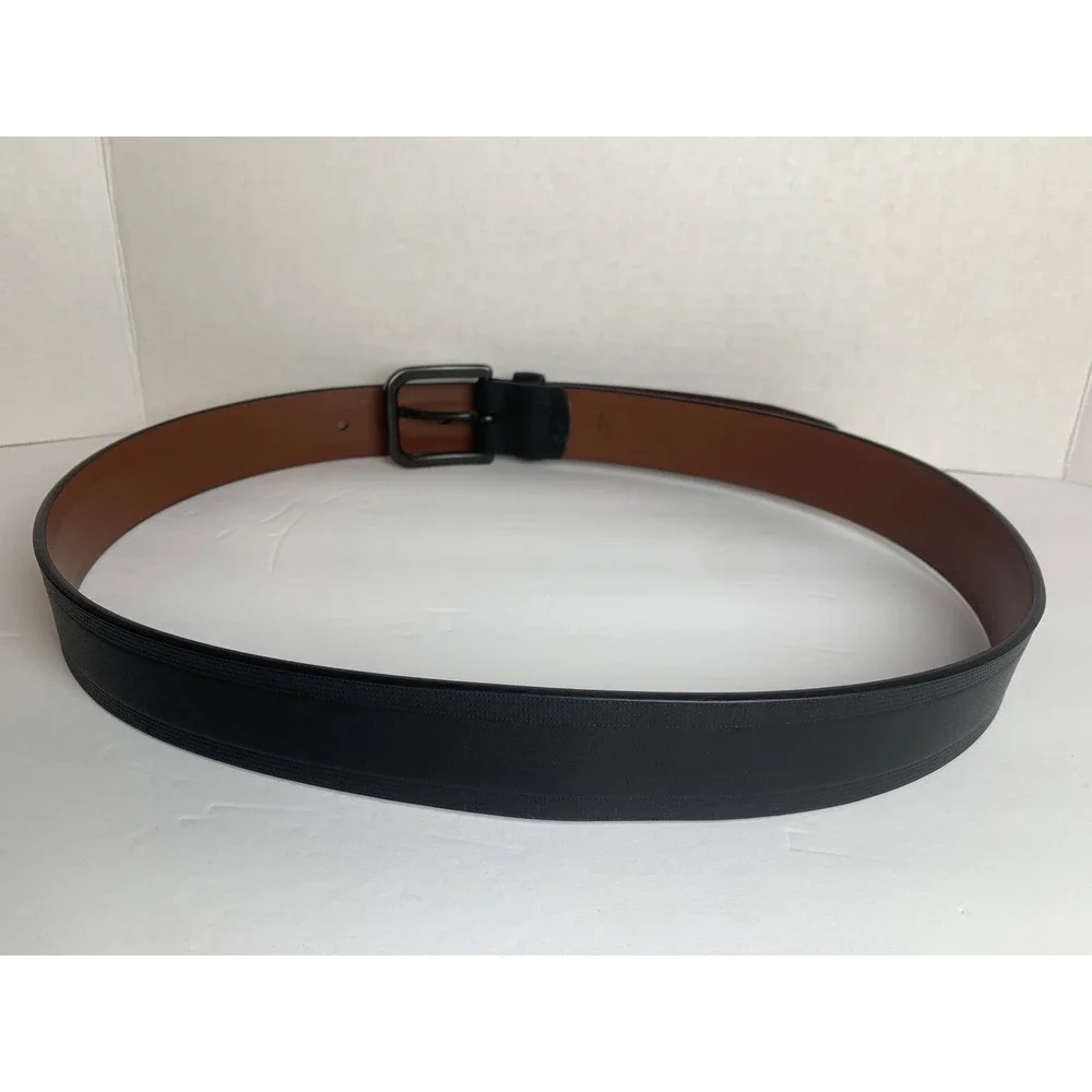 Perry Ellis Mens Black Genuine Leather Dress Belt Gunmetal Buckle‎ 36 1P75004